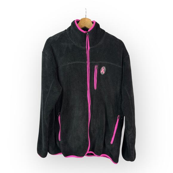 Breast Cancer Awareness Fleece Zip Up Sweater Jacket Womens size 2X Pink Ribbon - Picture 1 of 10